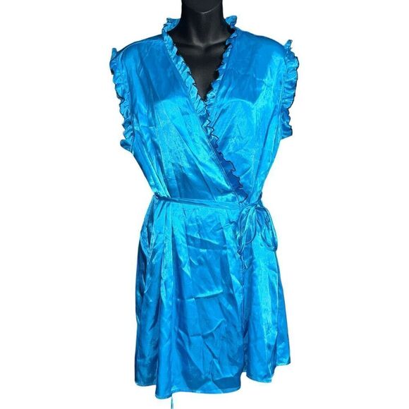Nice vintage Mountain Lake - y2k ruffle blue with black trim satin intimate Sati - Picture 1 of 6